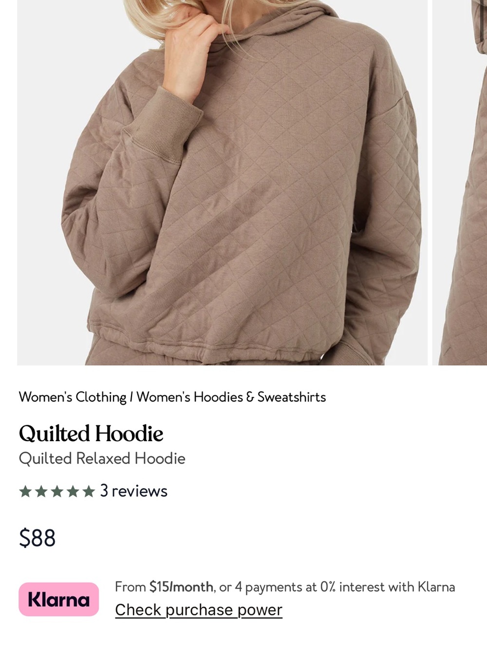 Tentree Quilted Cropped Hoodie in Taupe